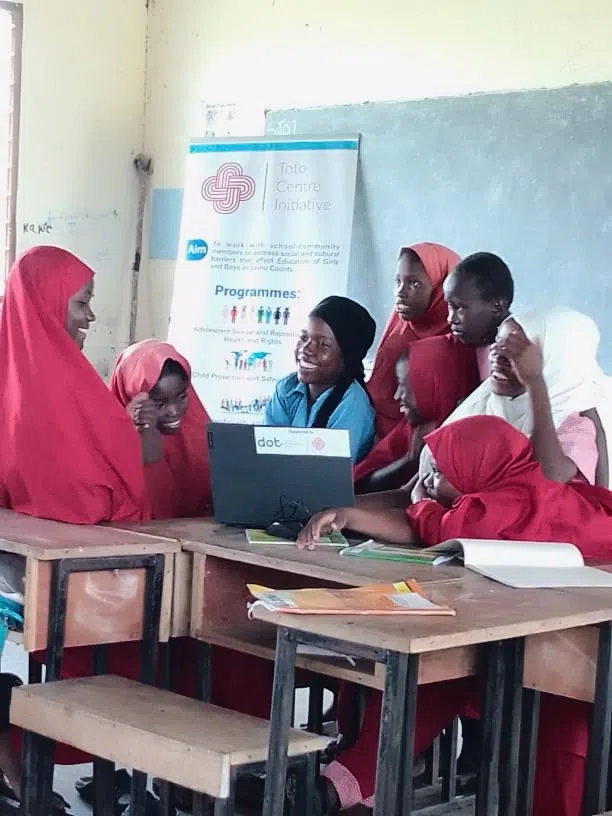 A group of Kenyan girls learning ICT in the classroom